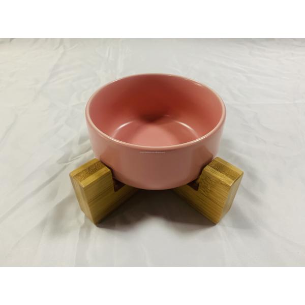 Single Multicolor Dog Bowl Holder Made of Natural Bamboo Add Bowl 7.5cm Height for Outdoor