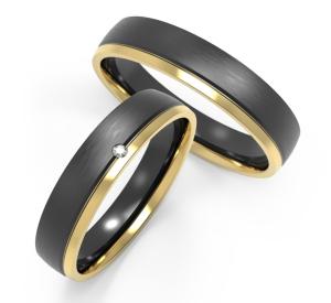 Wholesale Round Matte Black Stainless Steel Ring With K Gold Side Set Zircon Couple Ring from china suppliers