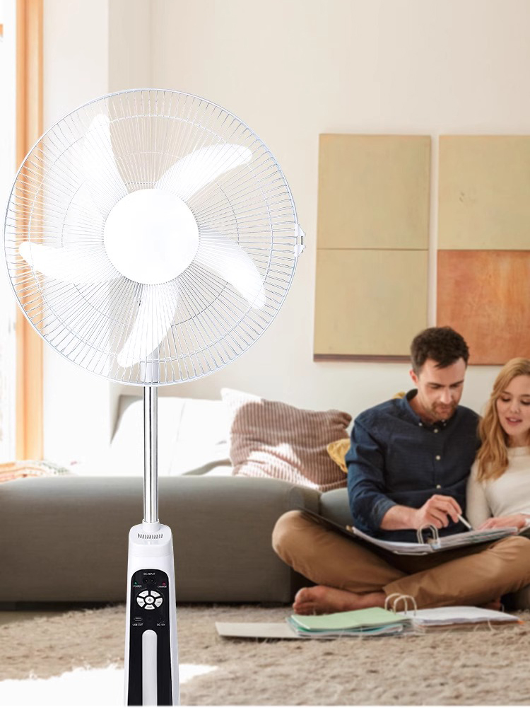 16 Inch Solar AC DC 12V With LED Light 5 Blade Rechargeable Solar Stand Fan with Panel and Battery Solar Stand Floor Fan