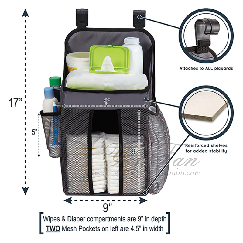 Premium Playard Diaper Caddy , Custom Baby Nursery Organizer Caddy