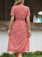 Summer V-Neck Summer Short Sleeves MIDI Dress Women Dress