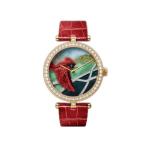 Green 3D Dial Watch 36mm Stainless Steel Leather Strap Ladies