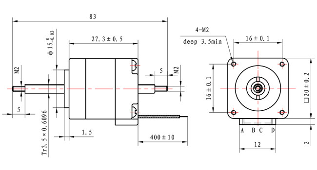Nema 8 1.8 Degree Non Captive DC Stepper Motor 27mm Body 0.5A For Beauty Equipment