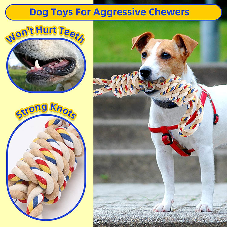 Dogs High Durable Rope Toy Large Interactive Bite Pet Knot Toy Colors Shows Long-lasting