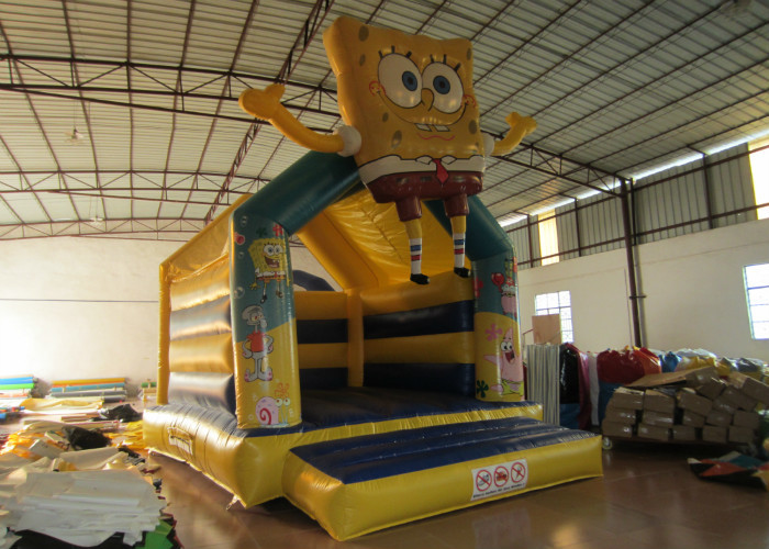 Spongbob Cool Bounce Houses , Backyard Industrial Bounce House Quadruple Stitching
