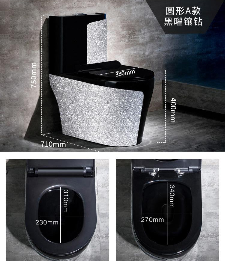 Luxury Ceramic Washdown Round One Piece Toilet Black Sliver Colored