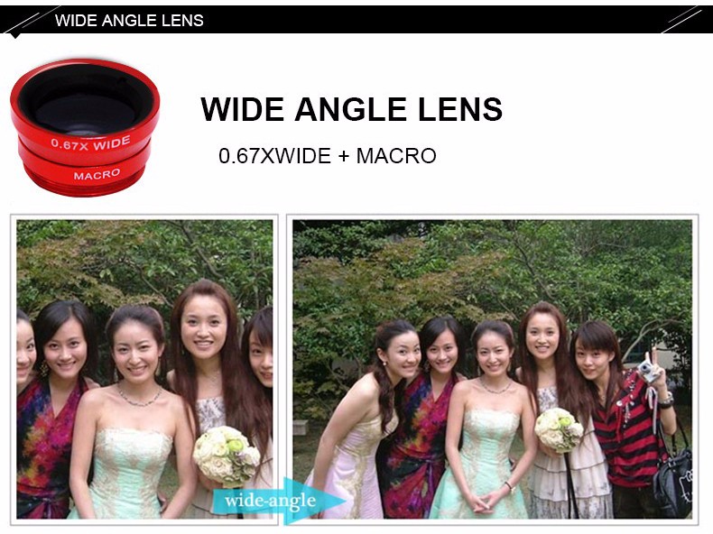 Universal clip on phone 3in1 lenses for Moblie Smart Phones 3 in 1 FishEye Wide Angle Macro Lens For iPhone For XIAO MI