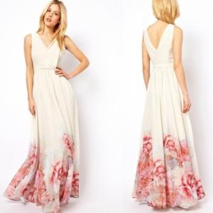 Wholesale Elegant V Neck Sleeveless Floral Printed Maxi Bohemian Woman Dress from china suppliers