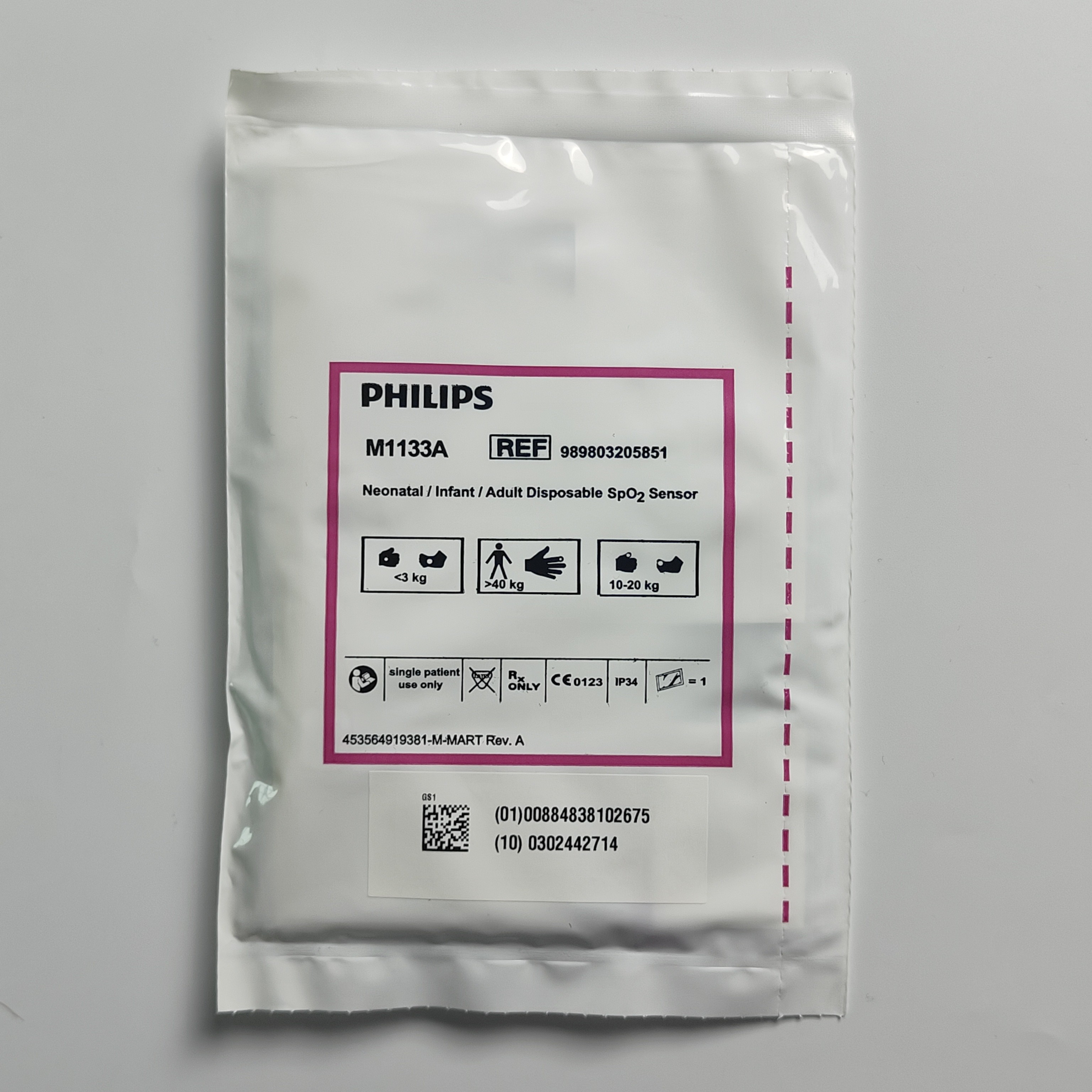 PHILIP Original M1133A Neonatal / Infant / Adult Disposable SpO2 Sensor REF: 989803128551