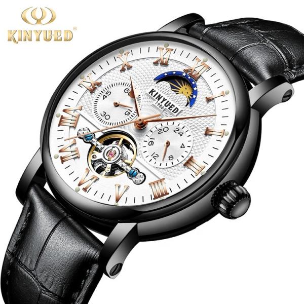 Luxury Brand KINYUED Watches Tourbillon Automatic Movement With Moon Phase Mens