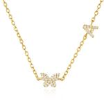 Necklace Mini 18K Gold White Micron Pave CZ Butterfly 925 Sterling Silver