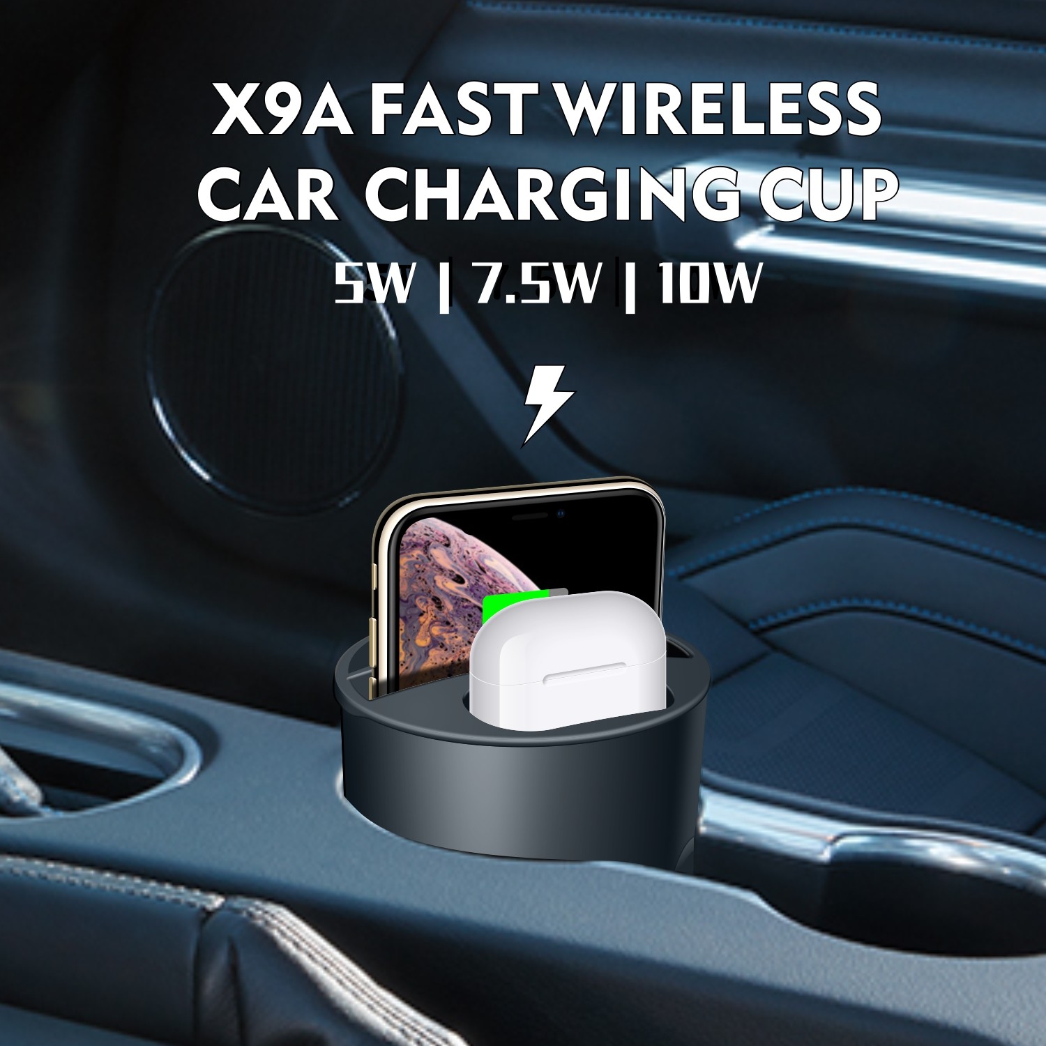 Car Wireless Charging 5W/7.5W/10W Power Input DC 12V/2A for Fast Charging