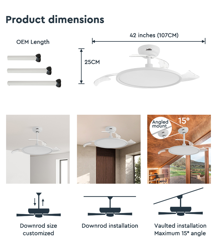 Eye Protection 42" LED Ceiling Fan with Hidden Blades and Metal Acrylic Material