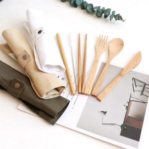 Wholesale Travel Organic Bamboo Spoon Fork Chopsticks Flatware Utensil Cutlery Set In Pouch from china suppliers