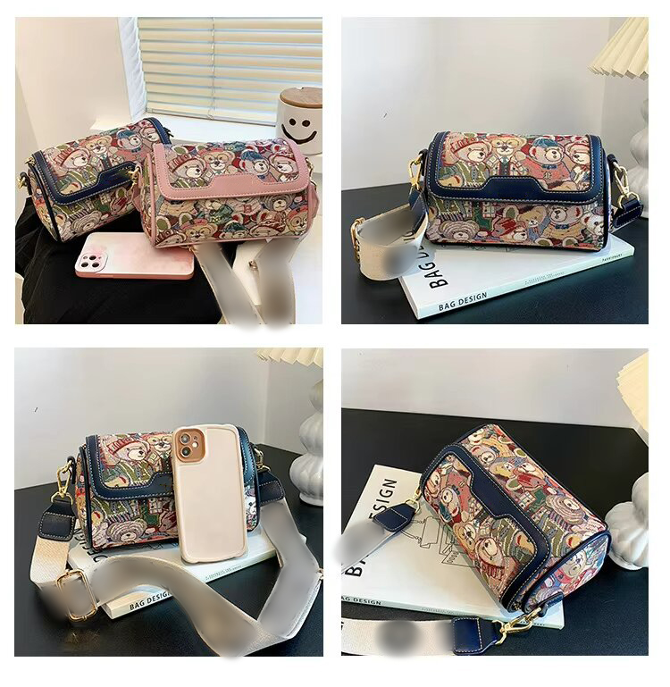 Polyester Lined Crossbody Handbag for Women Instagram-Worthy Cartoon Bear Design