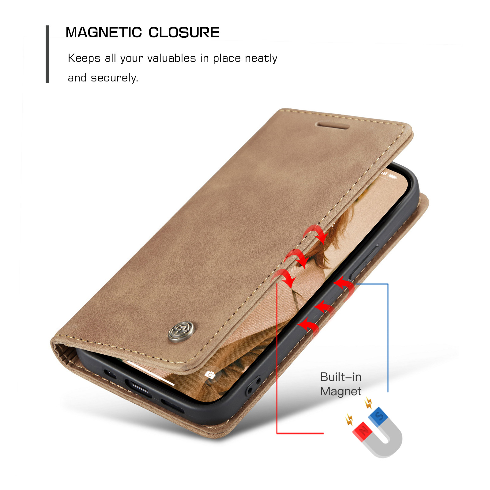 CaseMe 15 Pro Phone Case TPU Leather Back Cover with Card Magnetic Holder and Test