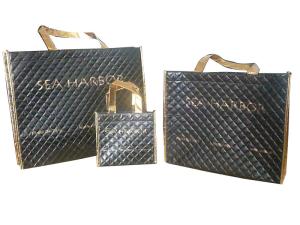 Wholesale 75g Shining Black Square Veins Non Woven Reuseable Carrier Bags For Shopping from china suppliers