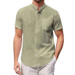 Slim Fit Men Cotton T Shirts Standing Collar Cotton Linen Shirt