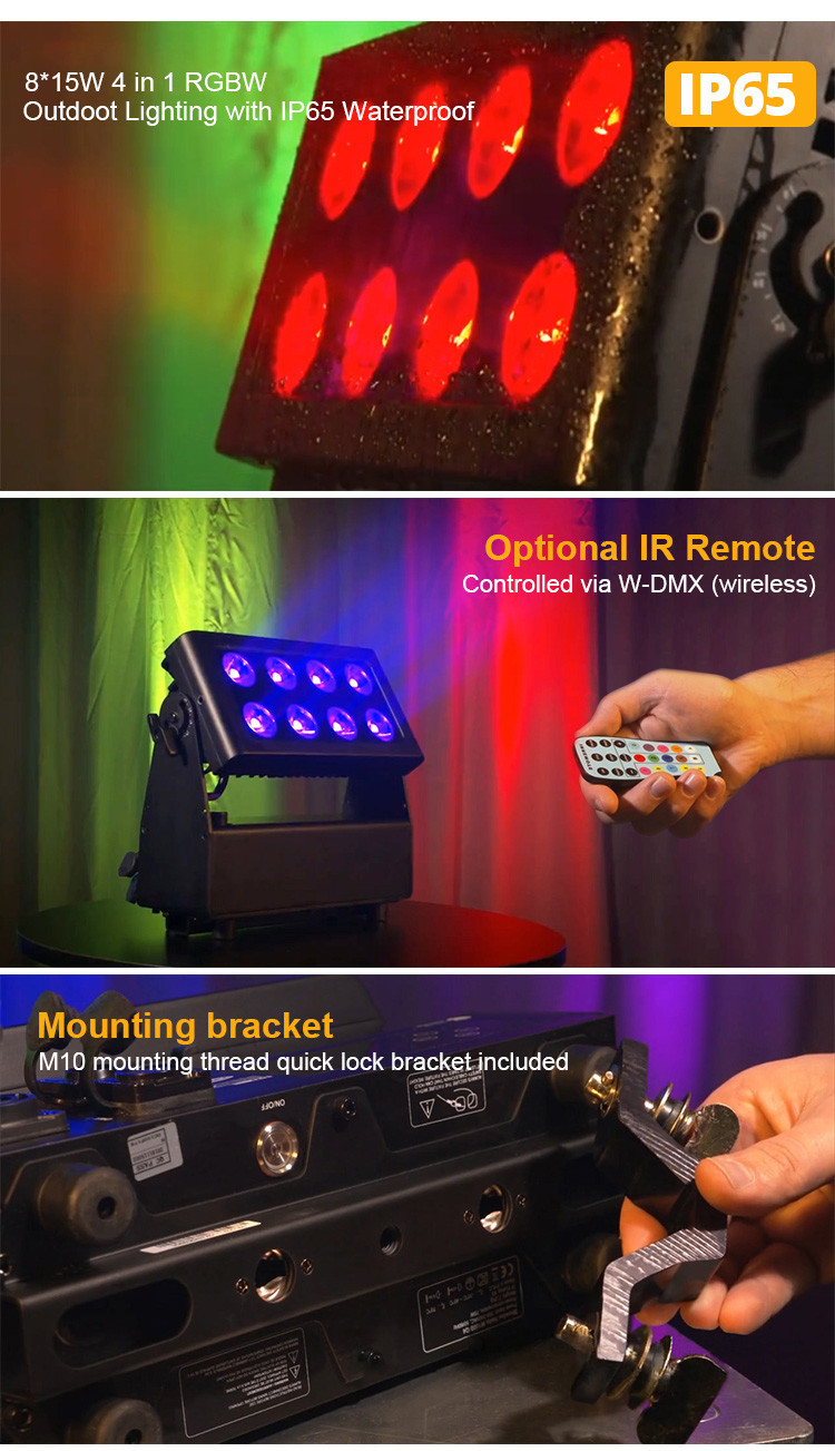 ABS Battery Powered Led Stage Lights 72W Rgbw+UV 4 In 1 Wireless Led Uplight
