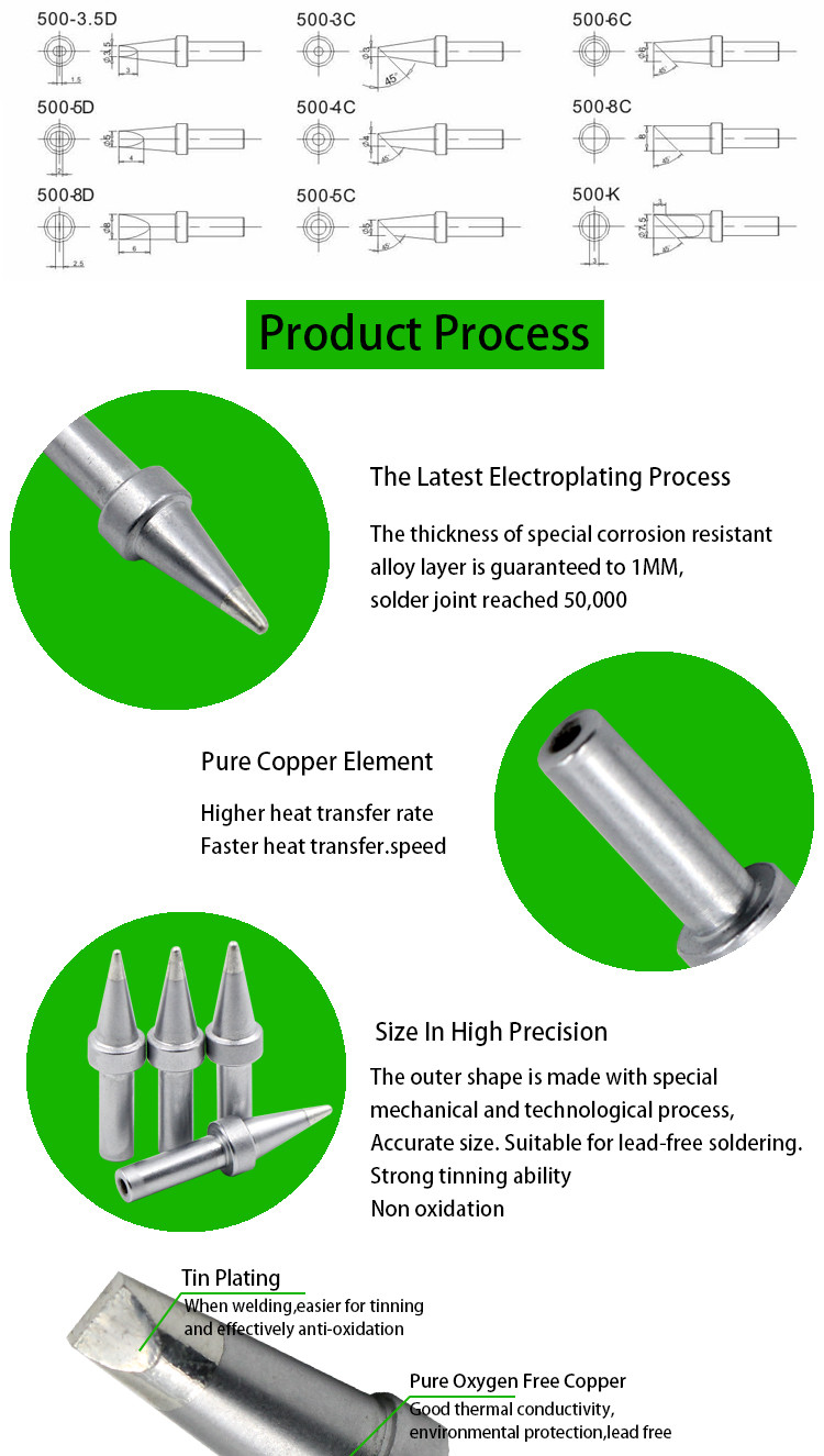 Oxygen Free Copper 500 Soldering Iron Tips Silvery Cover For Soldering and Welding