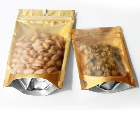 Hot Selling Custom Gold Printed Foil Zipper Poly Bag for Food Packing with Window