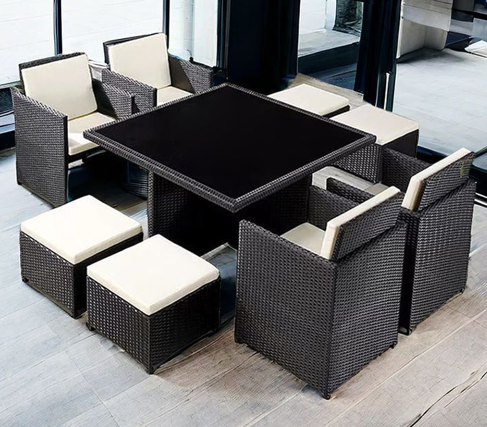 CE BSCI Wicker Dining Desk Outdoor Garden Patio Cubic Table Set Commercial