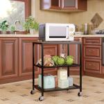 Wood And Stainless Steel Moveable Rolling Small Microwave Cart Trolley For