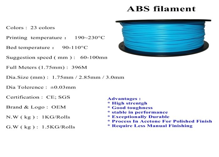 ABS Plastic Roll 1kg 2.2lb Spool 1.75mm / 2.85mm / 3mm 3d Printer Plastic Material