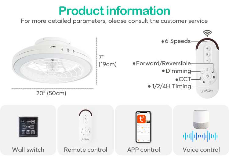 Silent High Speed 20 Inch LED Ceiling Fan with Smart Control and Decorative Lighting