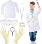 Kids Scientist Lab Coat Costume Dress Up With Goggles ID Card Science Experiment