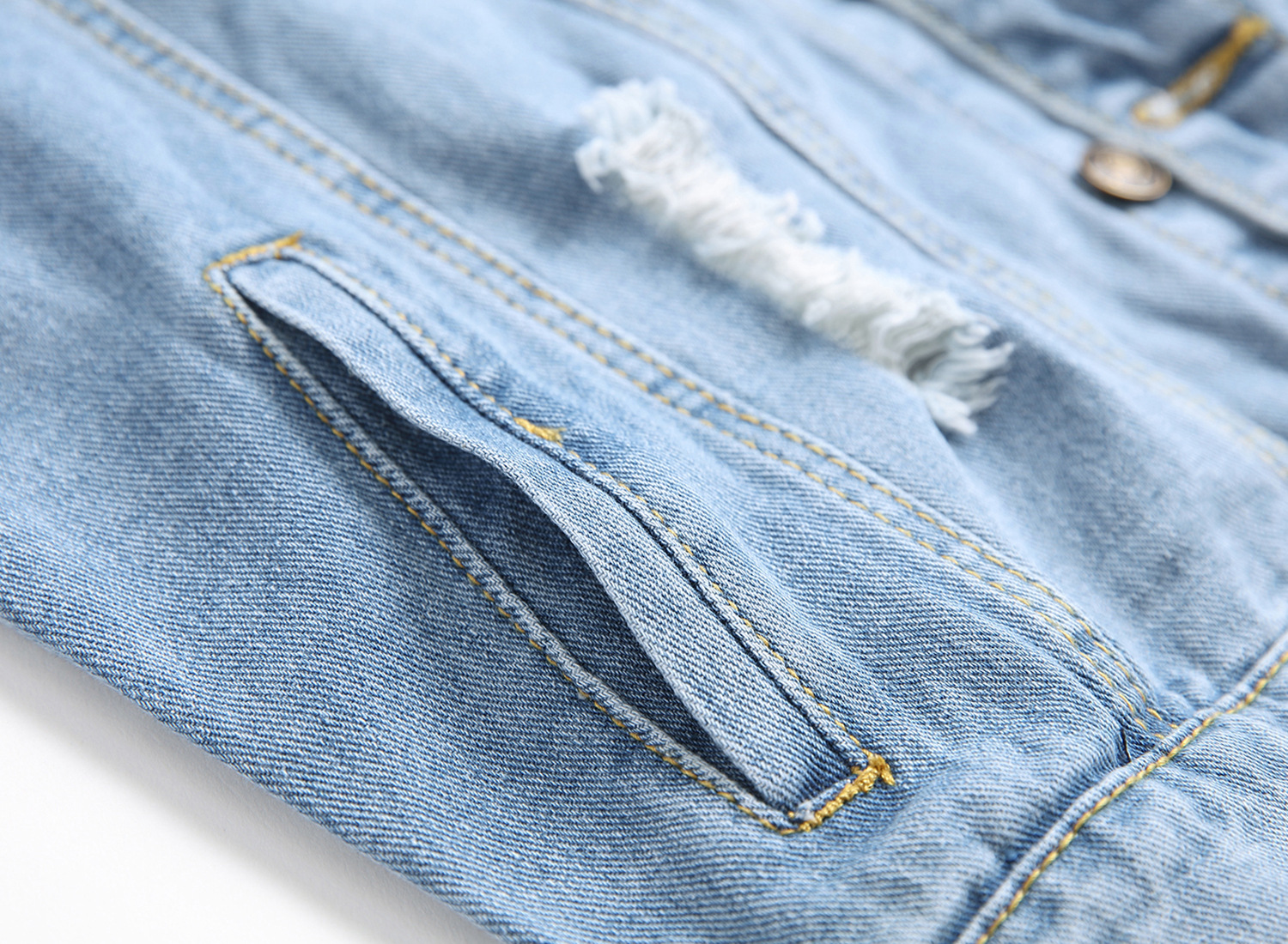 Fashion Designer Casual Polyester Cotton Utility Lapel Button Slim Fit Mens Outdoor Streetwear Hole Denim Jacket