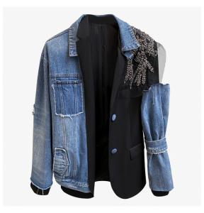 Wholesale Winter Waterproof Mesh Jacket Denim Detachable Half Ladies Sheath Top Blazers Jackets Women from china suppliers