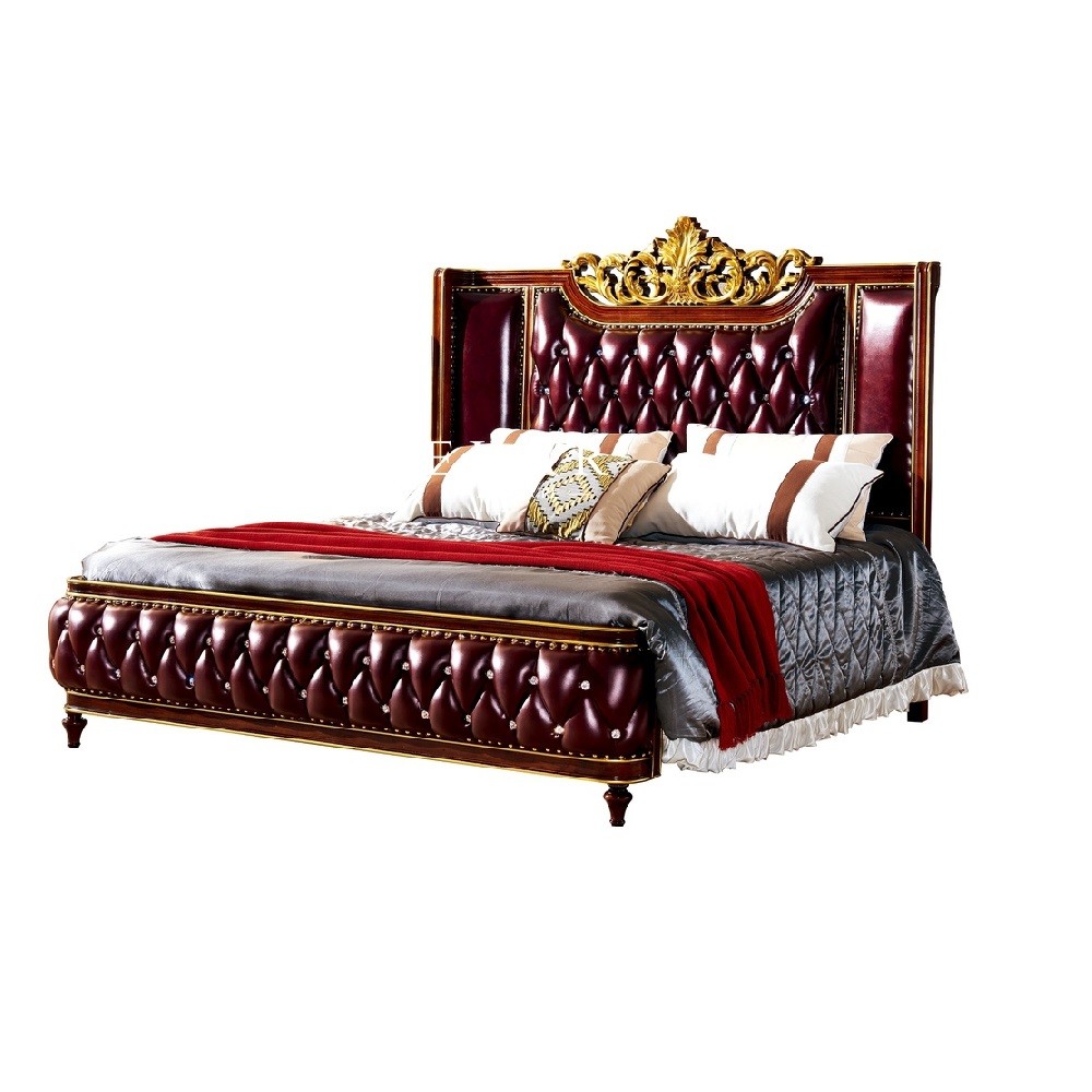 Classic Design Solid Wood Bedroom Furniture Antique Luxury Carved Wooden Bed