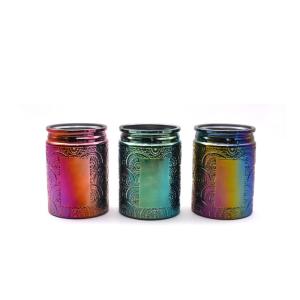 Wholesale Hotel Decor Carved Glass Cylinder Candle Holders Electroplated Colored from china suppliers