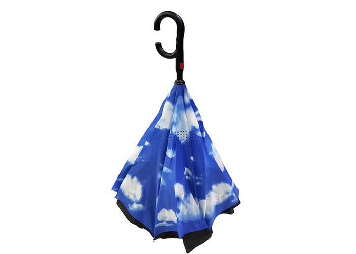 8 Panel Pongee 190T Windproof Inverted Umbrella For Car Handle Fiberglass Ribs Frame