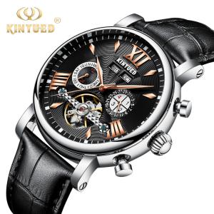 Wholesale Silver Case Skeleton Mechanical Watch Leather Strap Calendar Display from china suppliers