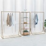 Nordic Design Golden Standing Clothes Rack , Shop Ground Clothing Display Rack