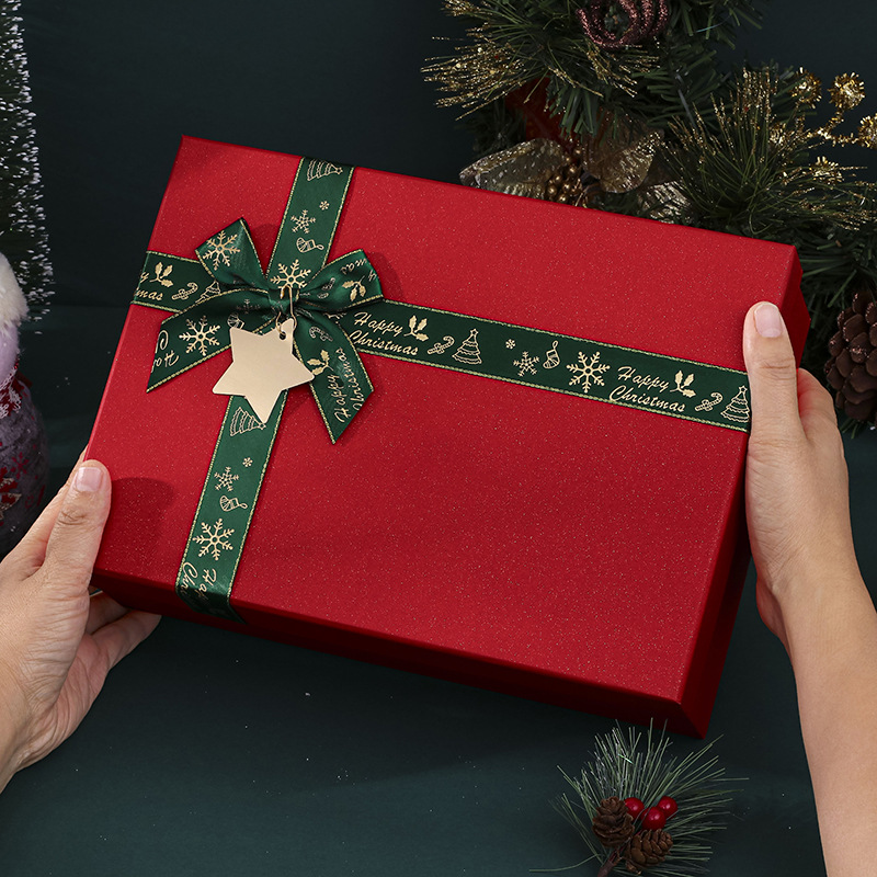Gift Craft Customized Colorful Rigiding Paper Christmas Gift Box Packaging With Ribbon