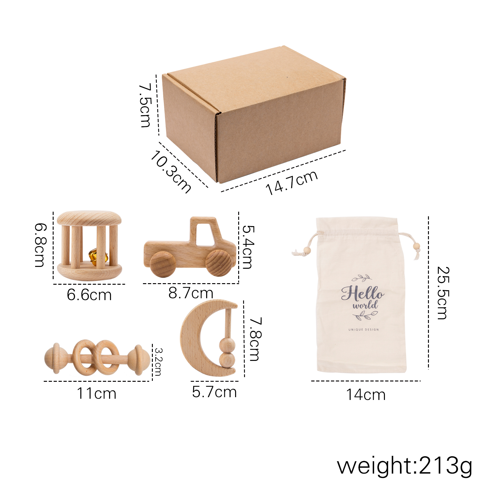 4 Pcs/Set Baby Toys Natural Wooden Rattle Teether Musical Newborn Gift