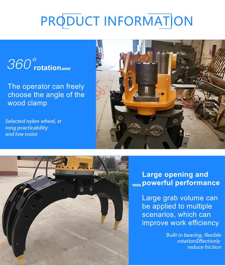 customizable Double cylinder 360 rotary hydraulic grapple telescopic arm clamp wood grab bucket for excavator