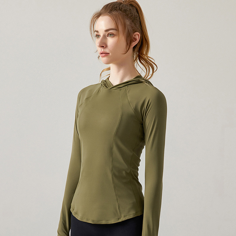 New Long-Sleeved Fitness Wear Women Hooded Sports Smock Morning Running Training Clothes Thin Quick-Drying Yoga Clothes Top