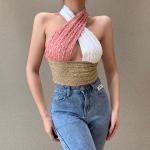 High Stretchy Waistless V Neck Halter Vest Crop Top