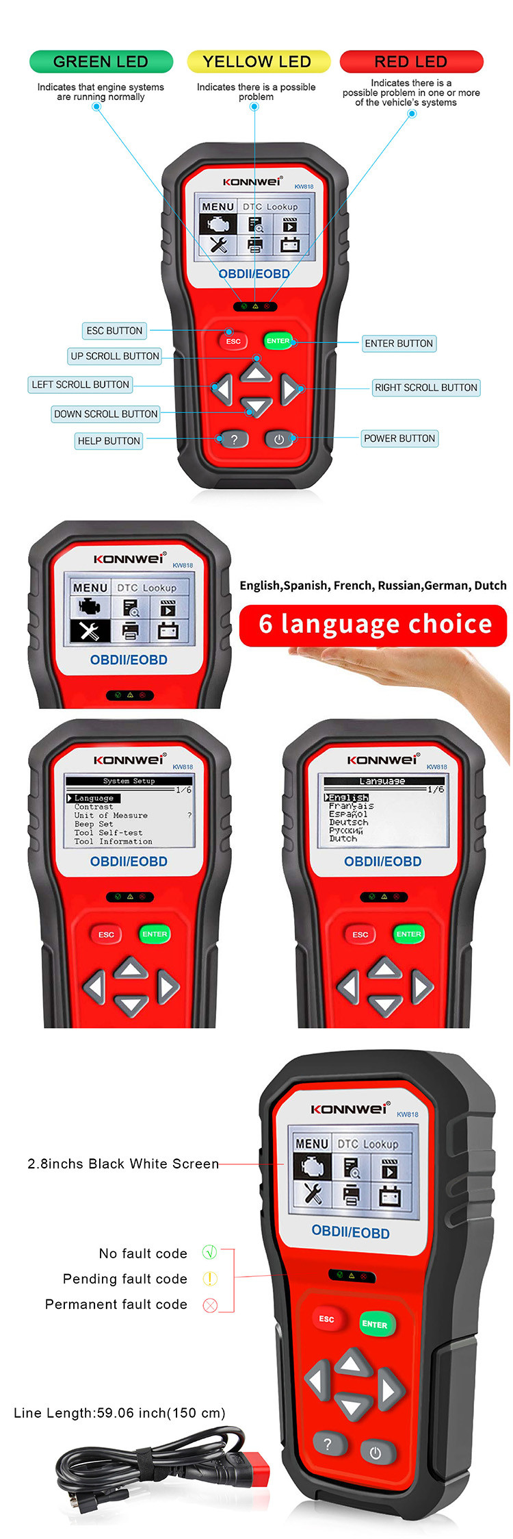 Cozy Computerized Engine Analyzer Code Reader With O2 Sensor Test 2.8 Inches