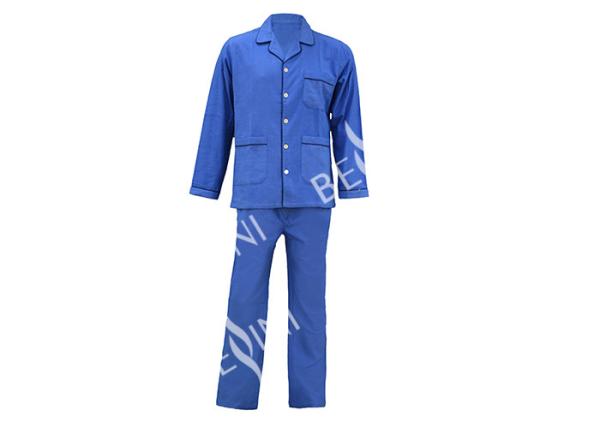 Plain Blue Flannel 100%Cotton Mens Luxury Sleepwear Anti Wrinkle Eco Friendly S