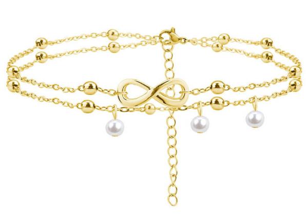 Foot decoration titanium steel girl anklet hanging pearl bracelet stainless
