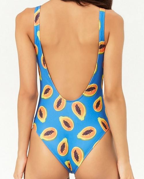 Scoop Neck Halter Top With Fruit One- Piece Swimsuit Women