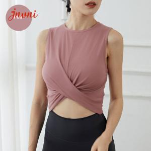 Wholesale Sexy Sleeveless Yoga Sports Bras Ultra Feminine Front Wrap Detail Tank Crop Tops from china suppliers