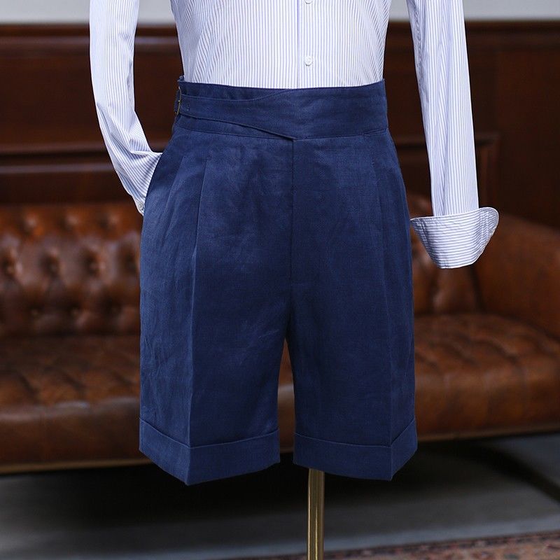 Breathable Men's Linen Shorts High Waist Loose Curled Casual Summer Quarter Pants Trousers
