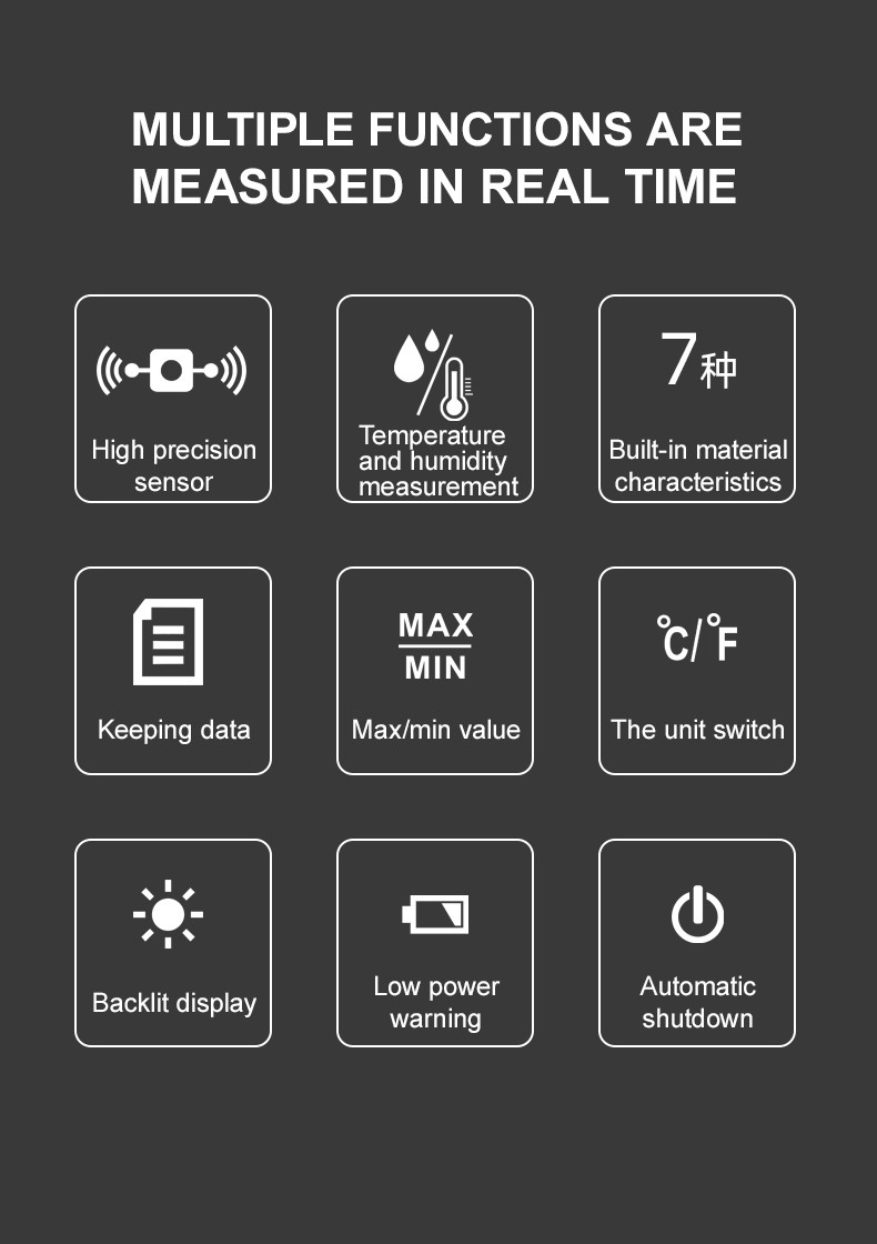 HT633 Wood Moisture Meter Pin Type Digital Moisture Detector Ambient Temperature Humidity with LCD Backlight Display
