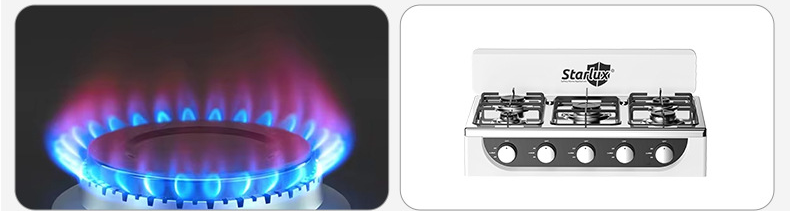 Professional Grade Five Burner Gas Stove Equipped with Safety Valves and High Heat Output for Busy Food Service Environments